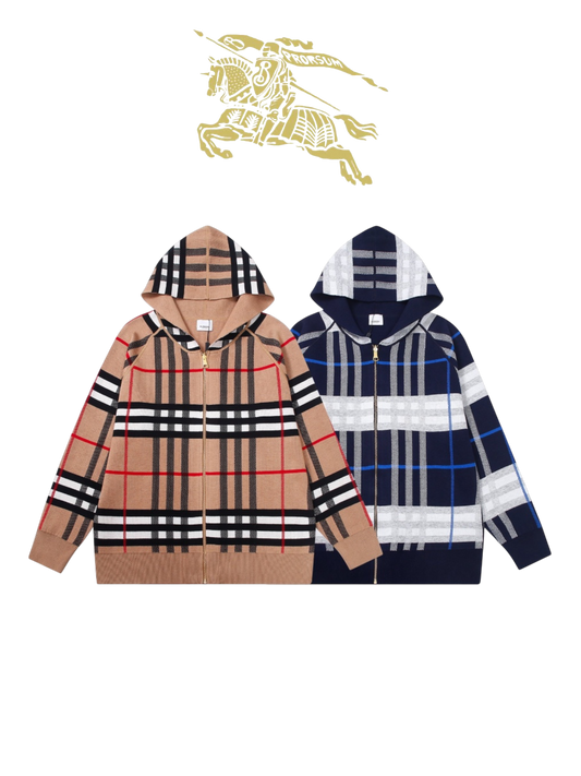 BURBERRY CLASSIC CHECK KNITTED ZIP-UP HOODIE – INDIVIDUAL PIECE – 1:1 HIGH END