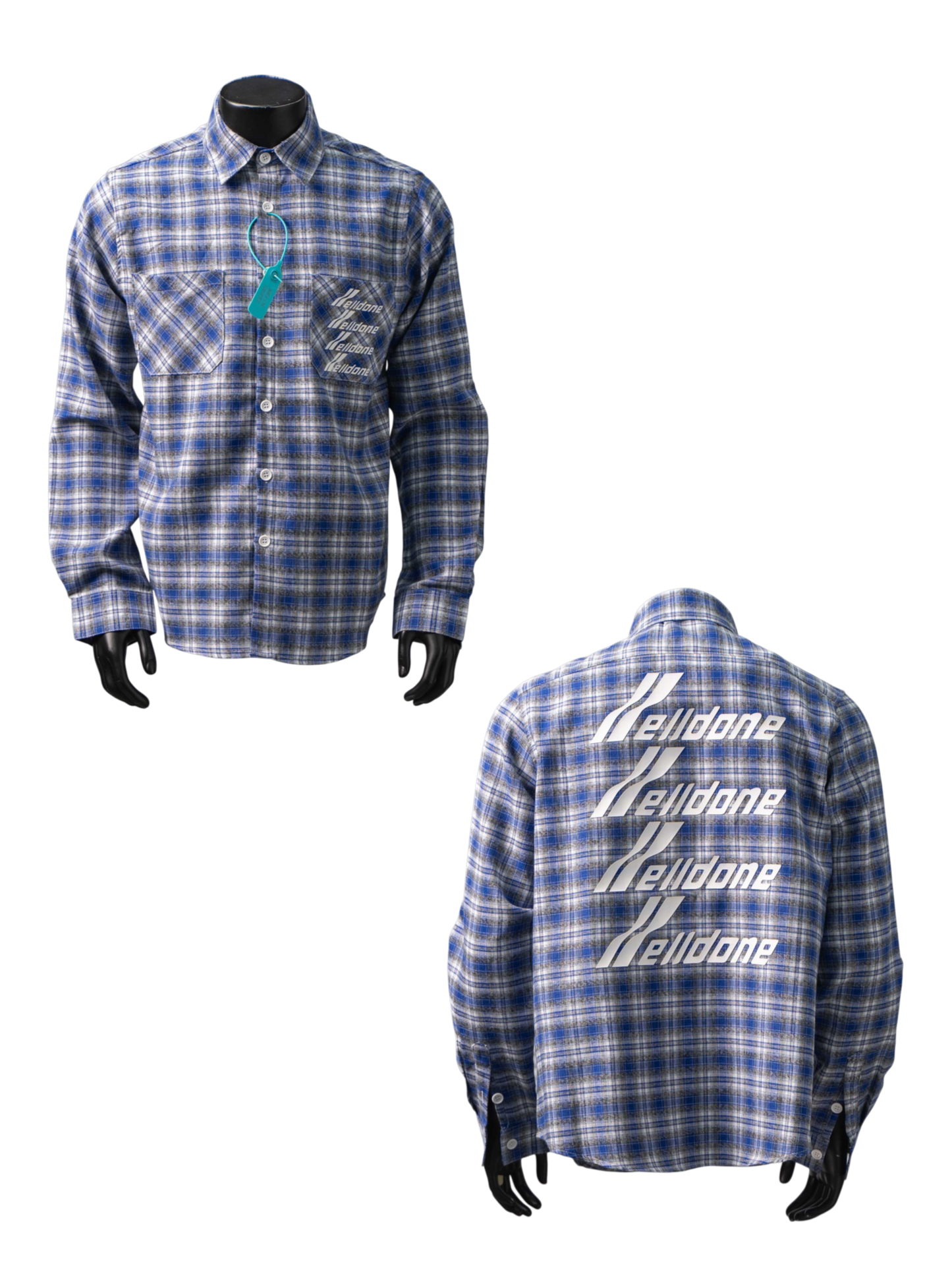 WE11DONE CLASSIC LOGO PLAID BUTTON-UP BLUE SHIRT – 1:1 HIGH END