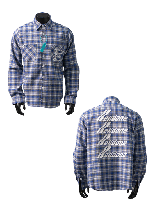 WE11DONE CLASSIC LOGO PLAID BUTTON-UP BLUE SHIRT – 1:1 HIGH END