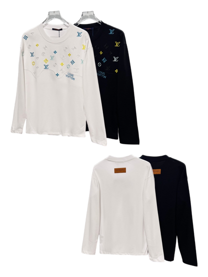 LOUIS VUITTON LV 2026FW WAVE MONOGRAM MULTI-COLOR EMBROIDERED LONG SLEEVE T-SHIRT – 1:1 HIGH END