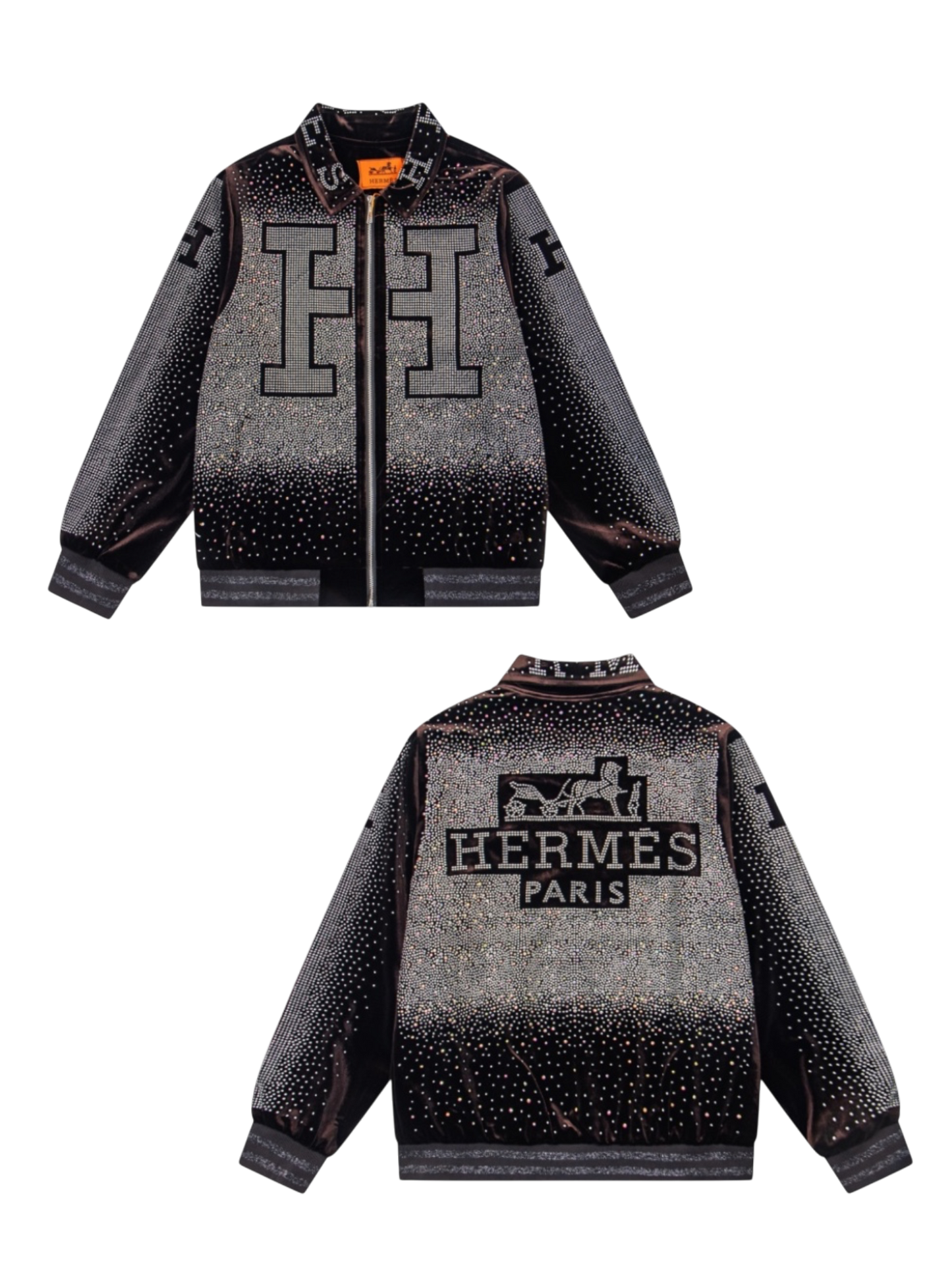 HERMES 2026FW ICONIC H LOGO STRASS EMBELLISHED VELOUR BASEBALL JACKET– 1:1 HIGH END
