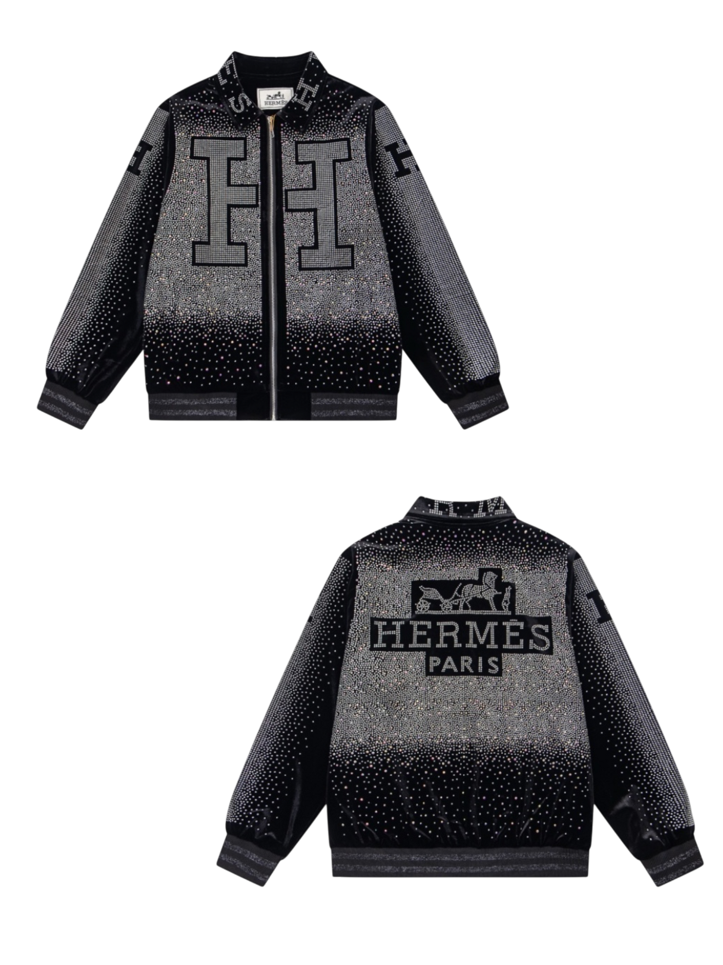 HERMES 2026FW ICONIC H LOGO STRASS EMBELLISHED VELOUR BASEBALL JACKET– 1:1 HIGH END
