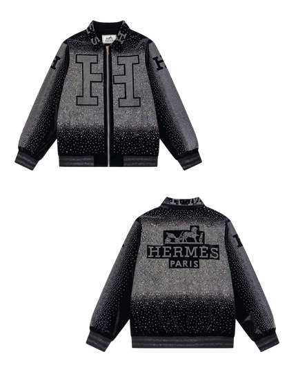 HERMES 2026FW ICONIC H LOGO STRASS EMBELLISHED VELOUR BASEBALL JACKET– 1:1 HIGH END