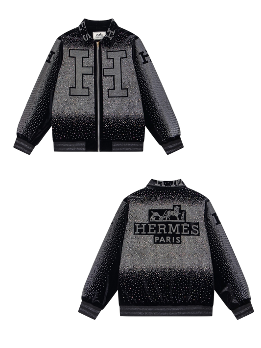 HERMES 2026FW ICONIC H LOGO STRASS EMBELLISHED VELOUR BASEBALL JACKET– 1:1 HIGH END