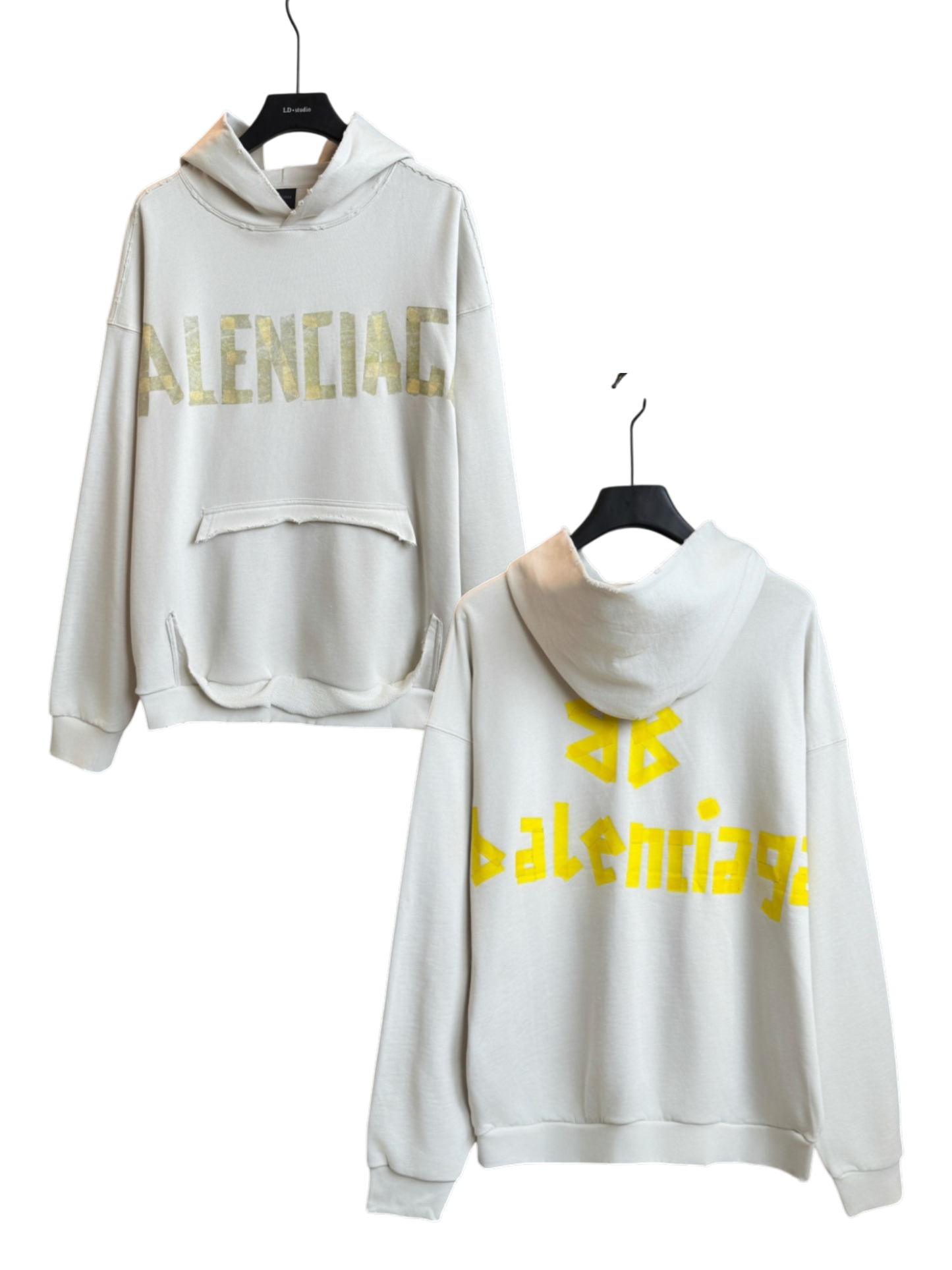 BALENCIAGA 2026FW MASKING TAPE LOGO RIPPED HOODIE – 1:1 HIGH END