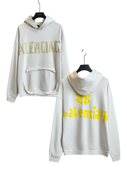 BALENCIAGA 2026FW MASKING TAPE LOGO RIPPED HOODIE – 1:1 HIGH END