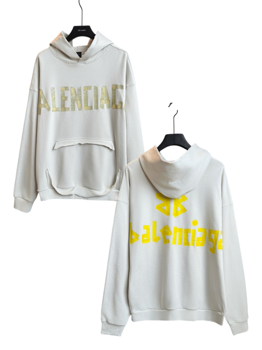 BALENCIAGA 2026FW MASKING TAPE LOGO RIPPED HOODIE – 1:1 HIGH END