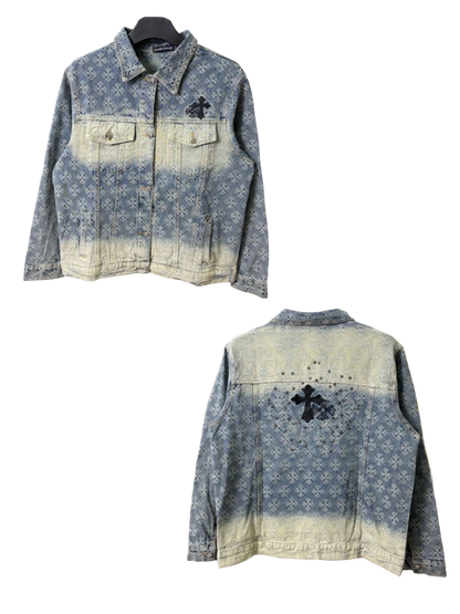 CHROME HEARTS CH ALL-OVER LOGO EMBOSSED GRADIENT DIAMOND DENIM JACKET – 1:1 HIGH END