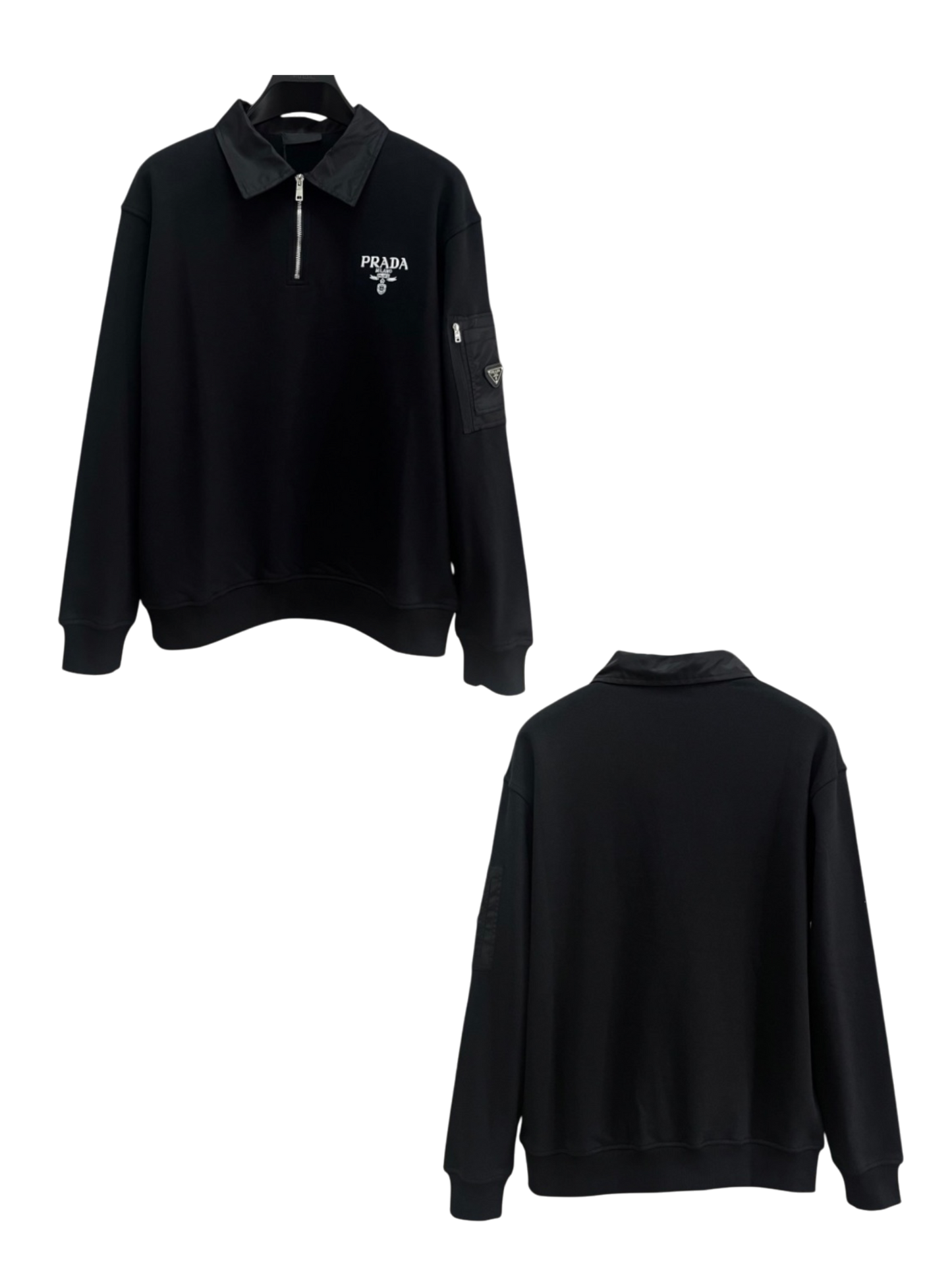 PRADA 2026FW CONTRAST COLLAR HALF-ZIP CARGO POCKET SWEATER – 1:1 HIGH END