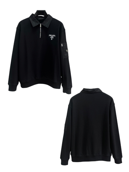PRADA 2026FW CONTRAST COLLAR HALF-ZIP CARGO POCKET SWEATER – 1:1 HIGH END