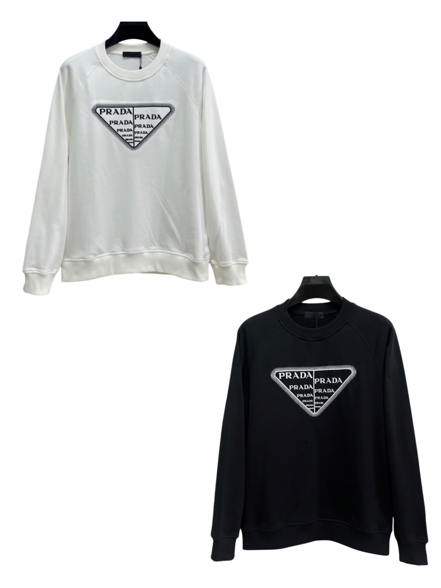 PRADA 2026FW MULTI-TRIANGLE LOGO EMBROIDERED CREWNECK SWEATSHIR – 1:1 HIGH END