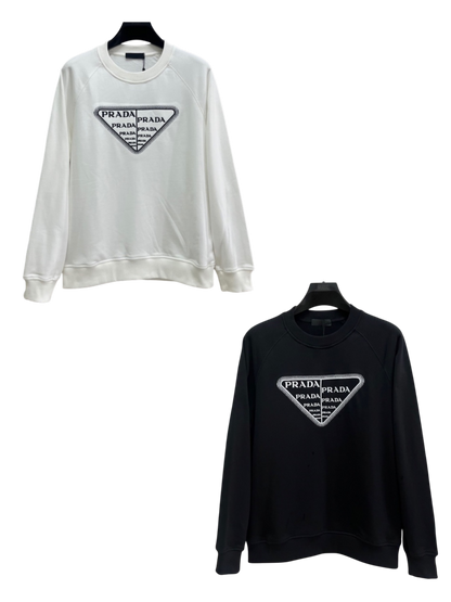 PRADA 2026FW MULTI-TRIANGLE LOGO EMBROIDERED CREWNECK SWEATSHIR – 1:1 HIGH END