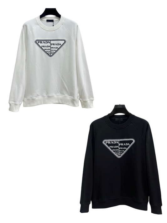 PRADA 2026FW MULTI-TRIANGLE LOGO EMBROIDERED CREWNECK SWEATSHIR – 1:1 HIGH END
