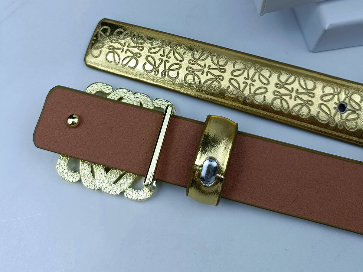 LOEWE ANAGRAM METALLIC EMBOSSED LEATHER BELT – 1:1 HIGH END