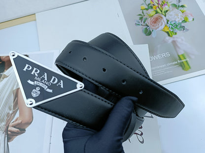 PRADA TRIANGLE LOGO SAFFIANO LEATHER BELT – FULL SET – 1:1 HIGH END