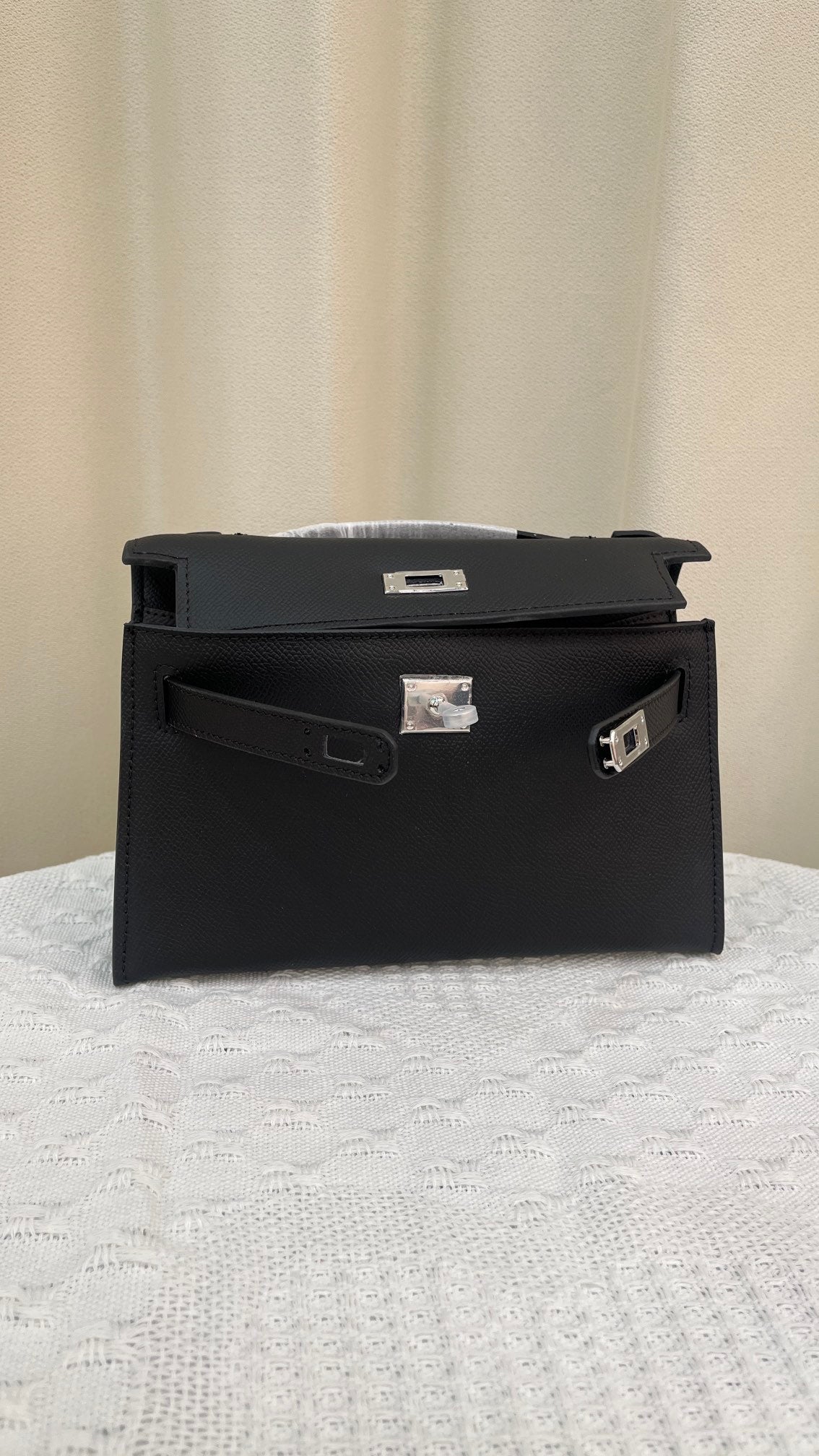 HERMÈS KELLY POCHETTE ARDOISE SWIFT SILVER HARDWARE 22CM  - 1:1 HIGH END