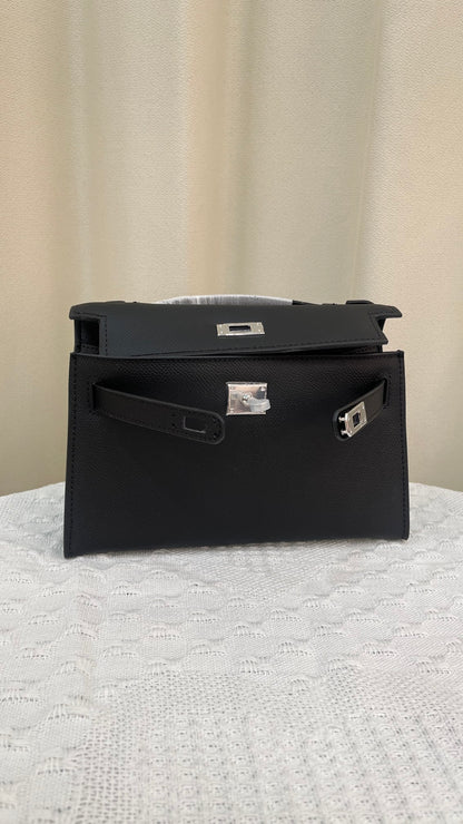HERMÈS KELLY POCHETTE ARDOISE SWIFT SILVER HARDWARE 22CM  - 1:1 HIGH END