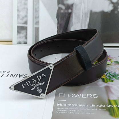 PRADA TRIANGLE LOGO SAFFIANO LEATHER BELT – FULL SET – 1:1 HIGH END