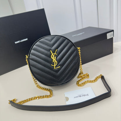 SAINT LAURENT Grain De Poudre Matelasse Chevron Quilted Round Vinyle Camera Bag - 1:1 HIGH END