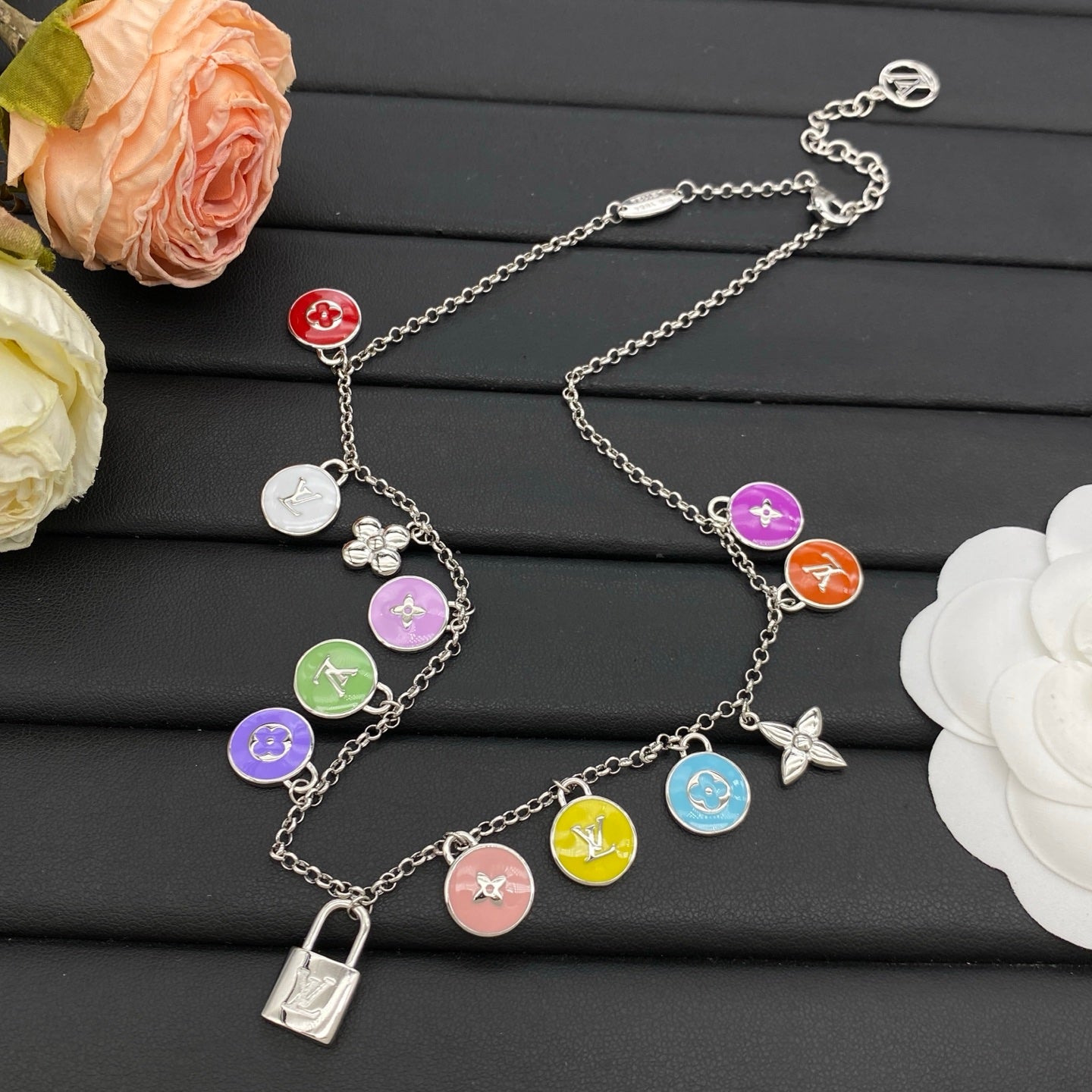 LOUIS VUITTON MONOGRAM ENAMEL CHARMS NECKLACE – Full Set - 1:1 HIGH END