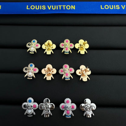 LOUIS VUITTON VIVIENNE CRYSTAL STUD EARRINGS – FULL SET – 1:1 HIGH END