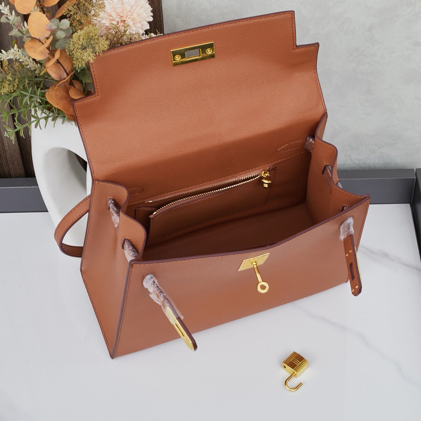 HERMÈS SCHULTERTASCHE KELLY 28CM FEU RETOURNE GOLD - 1:1 HIGH END