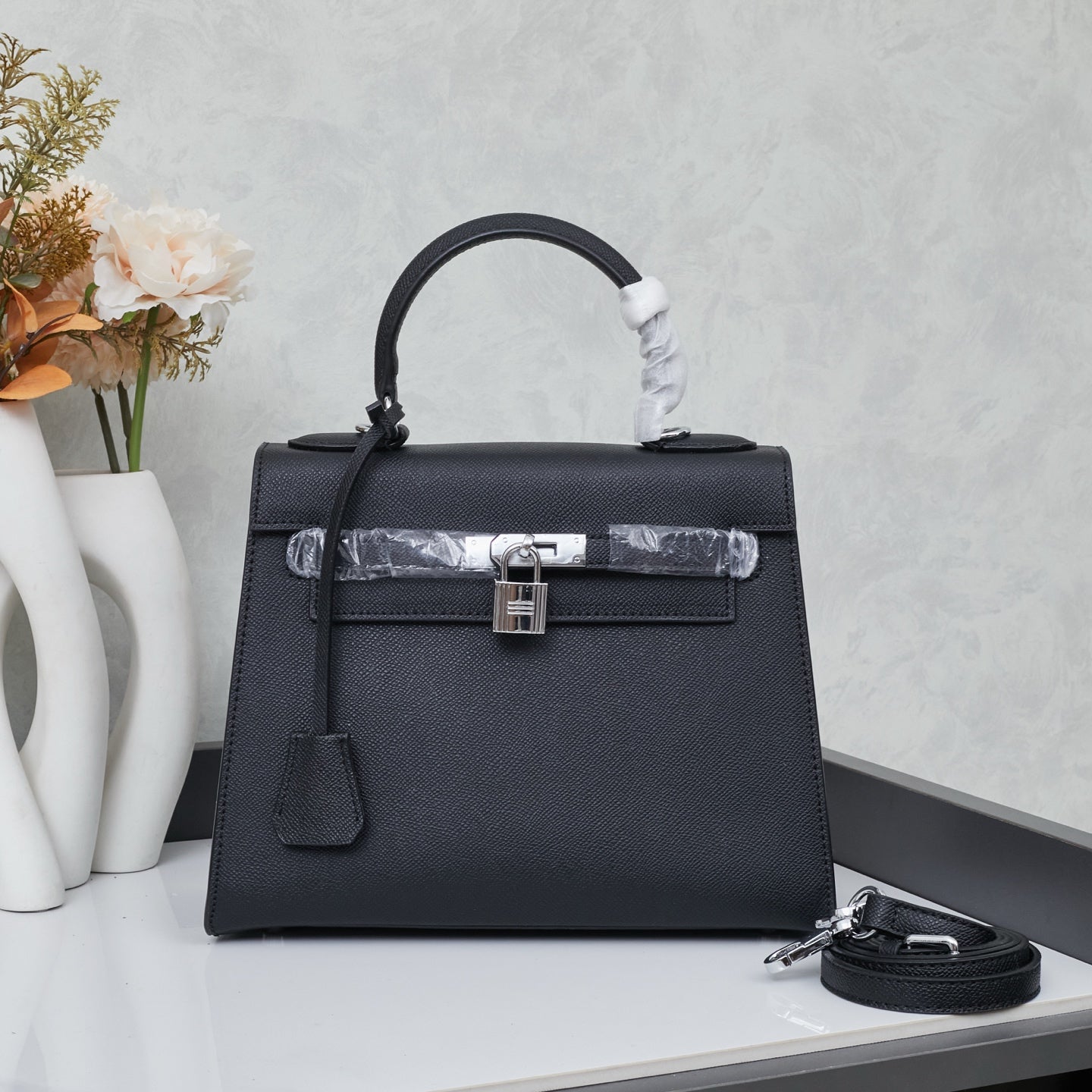 HERMÈS SCHULTERTASCHE KELLY 28CM FEU RETOURNE SILVER - 1:1 HIGH END