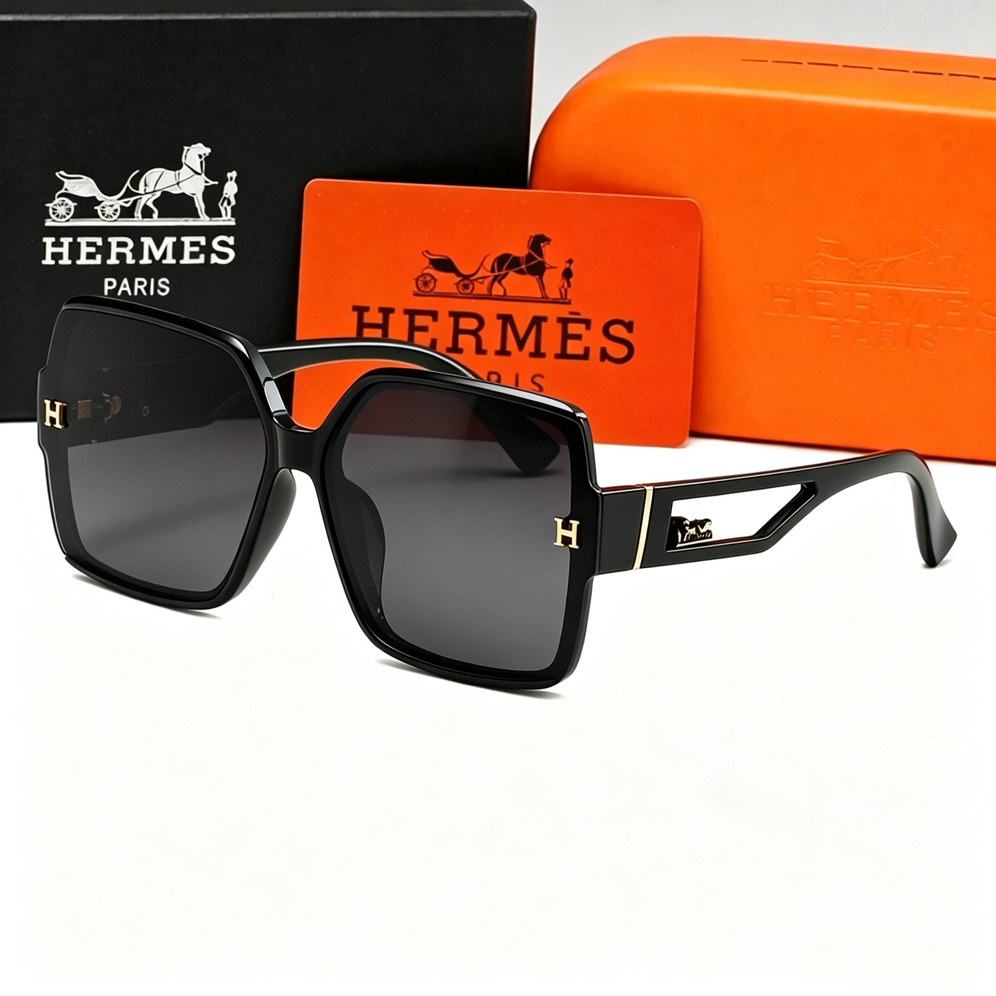 HERMÈS SQUARE FRAME BLACK SUNGLASSES – FULL SET – 1:1 HIGH END