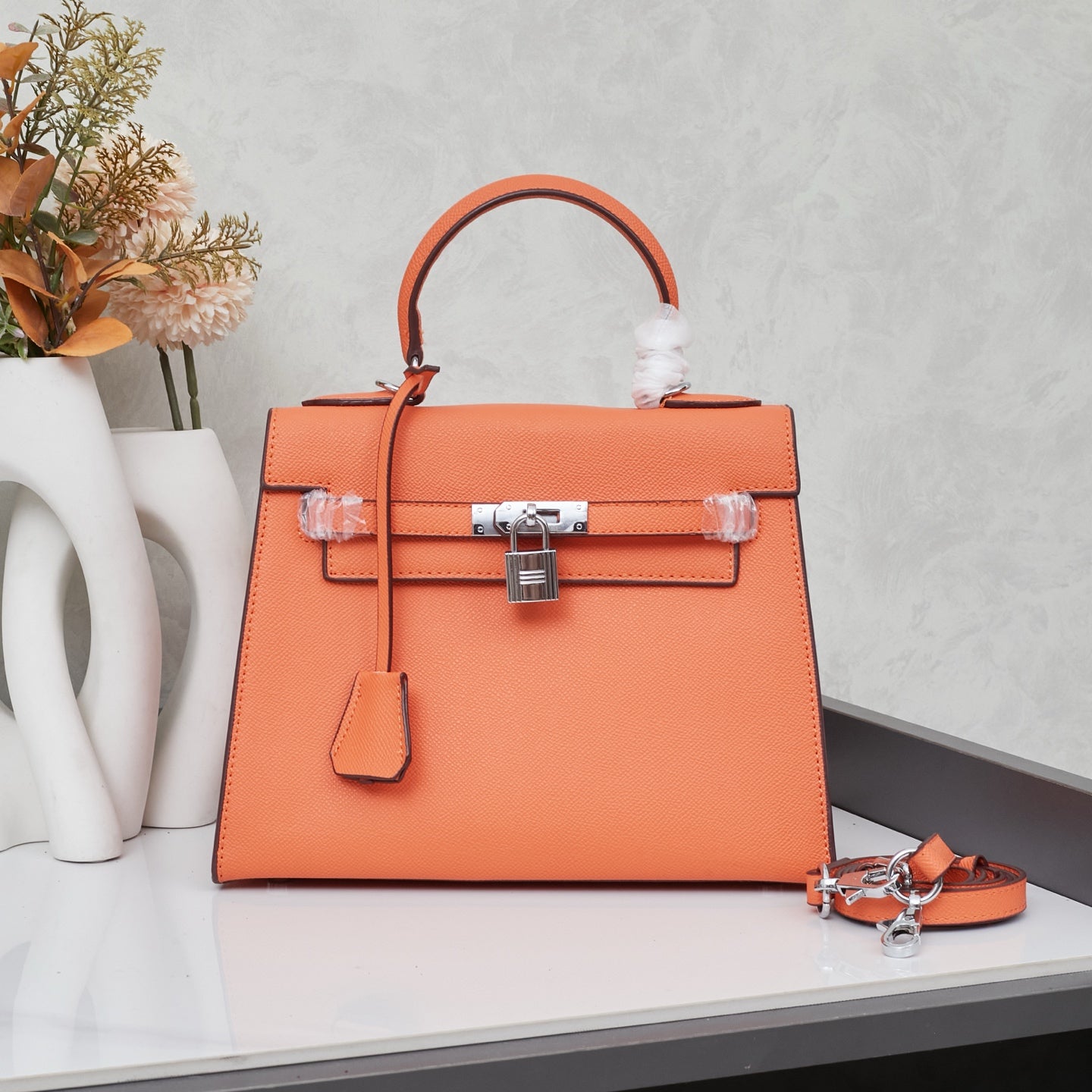 HERMÈS SCHULTERTASCHE KELLY 28CM FEU RETOURNE SILVER - 1:1 HIGH END