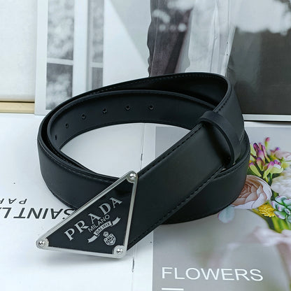 PRADA TRIANGLE LOGO SAFFIANO LEATHER BELT – FULL SET – 1:1 HIGH END