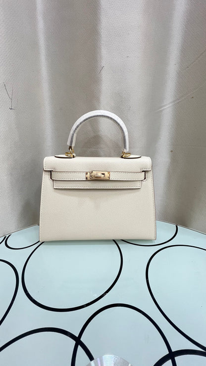 HERMÈS GRIS ETAIN MINI KELLY SELLIER 20 EPSOM GOLD/SILVER HARDWARE- 1:1 HIGH END