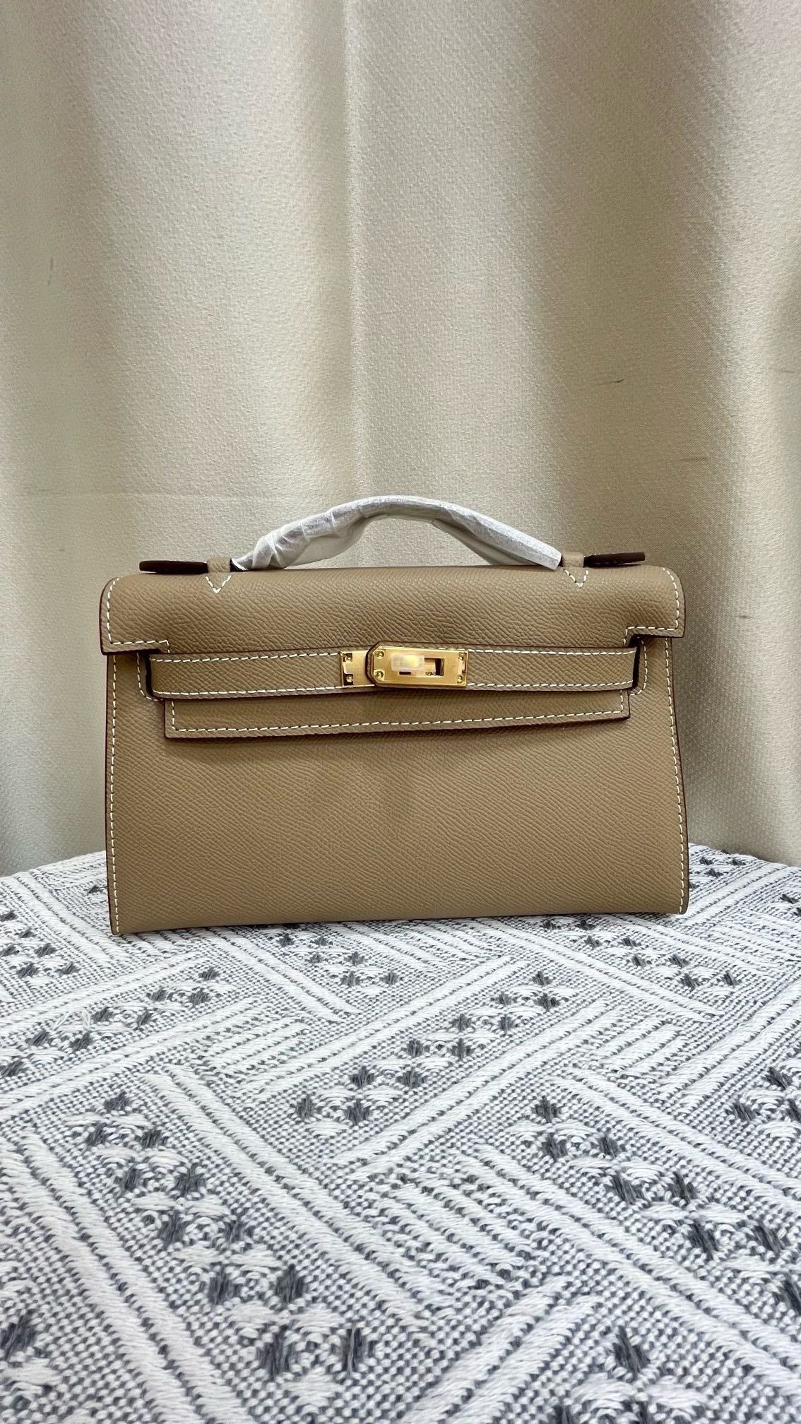 HERMÈS KELLY POCHETTE ARDOISE SWIFT GOLD HARDWARE 22CM  - 1:1 HIGH END
