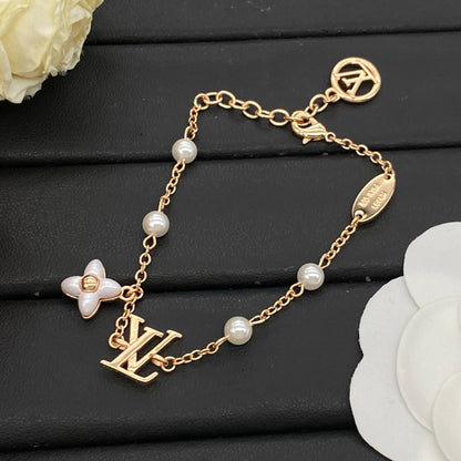 LOUIS VUITTON COLOR BLOSSOM PEARL NECKLACE & BRACELET SET – FULL SET – 1:1 HIGH END