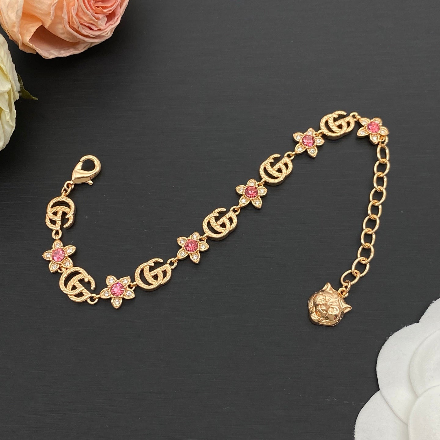 GUCCI GG FLORAL CRYSTAL NECKLACE & BRACELET SET – FULL SET – 1:1 HIGH END