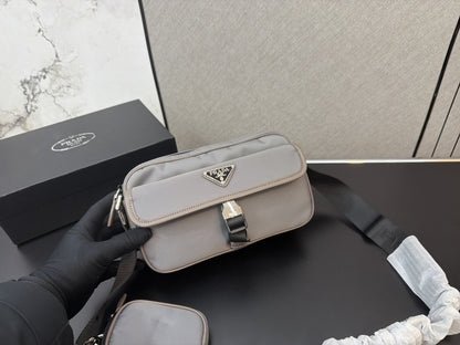 PRADA RE-NYLON LEATHER-TRIMMED SHOULDER BAG – FULL SET – 1:1 HIGH END