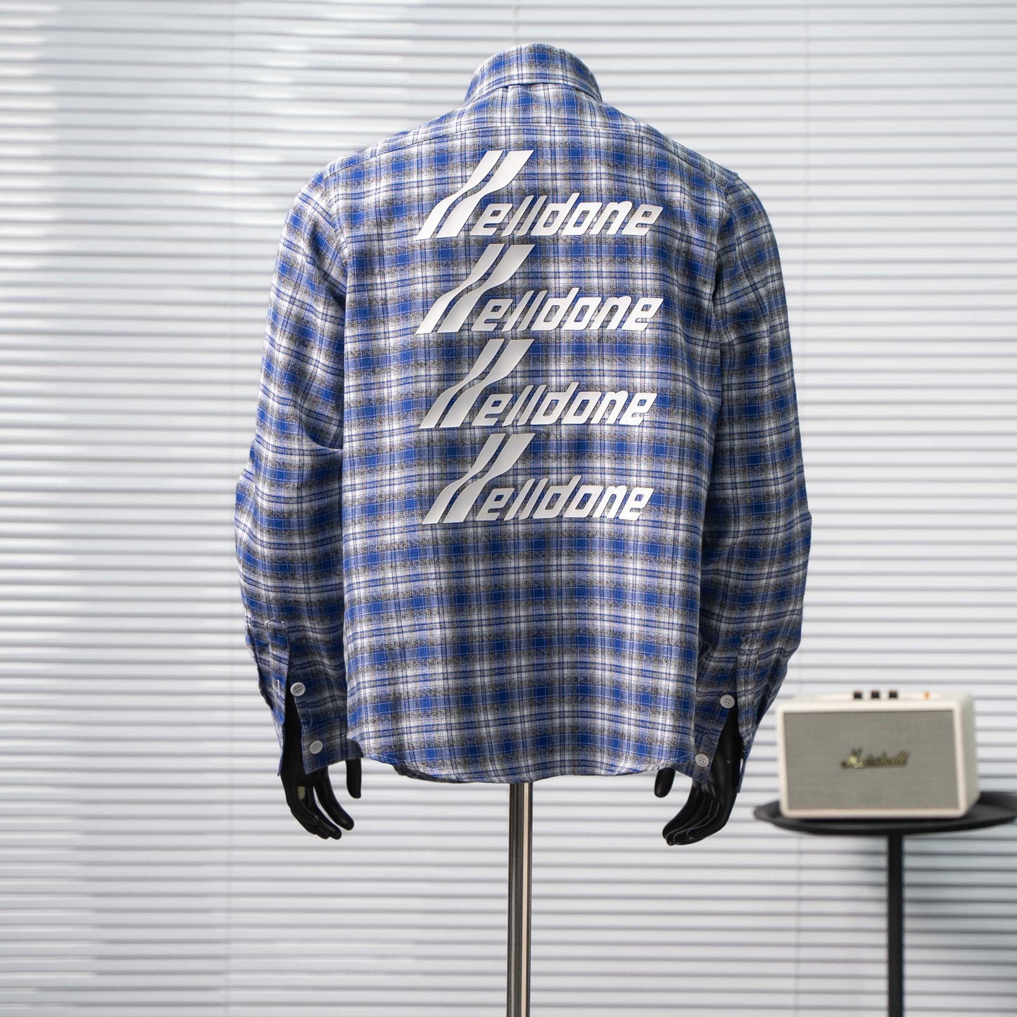 WE11DONE CLASSIC LOGO PLAID BUTTON-UP BLUE SHIRT – 1:1 HIGH END