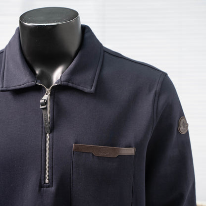 MONCLER LEATHER LOGO HALF-ZIP SWEATSHIRT– 1:1 HIGH END