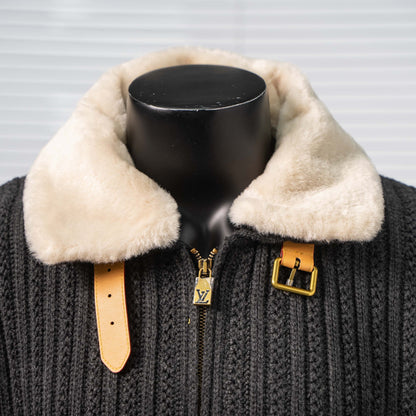 LOUIS VUITTON SHEARLING COLLAR KNIT ZIP JACKET – 1:1 HIGH END