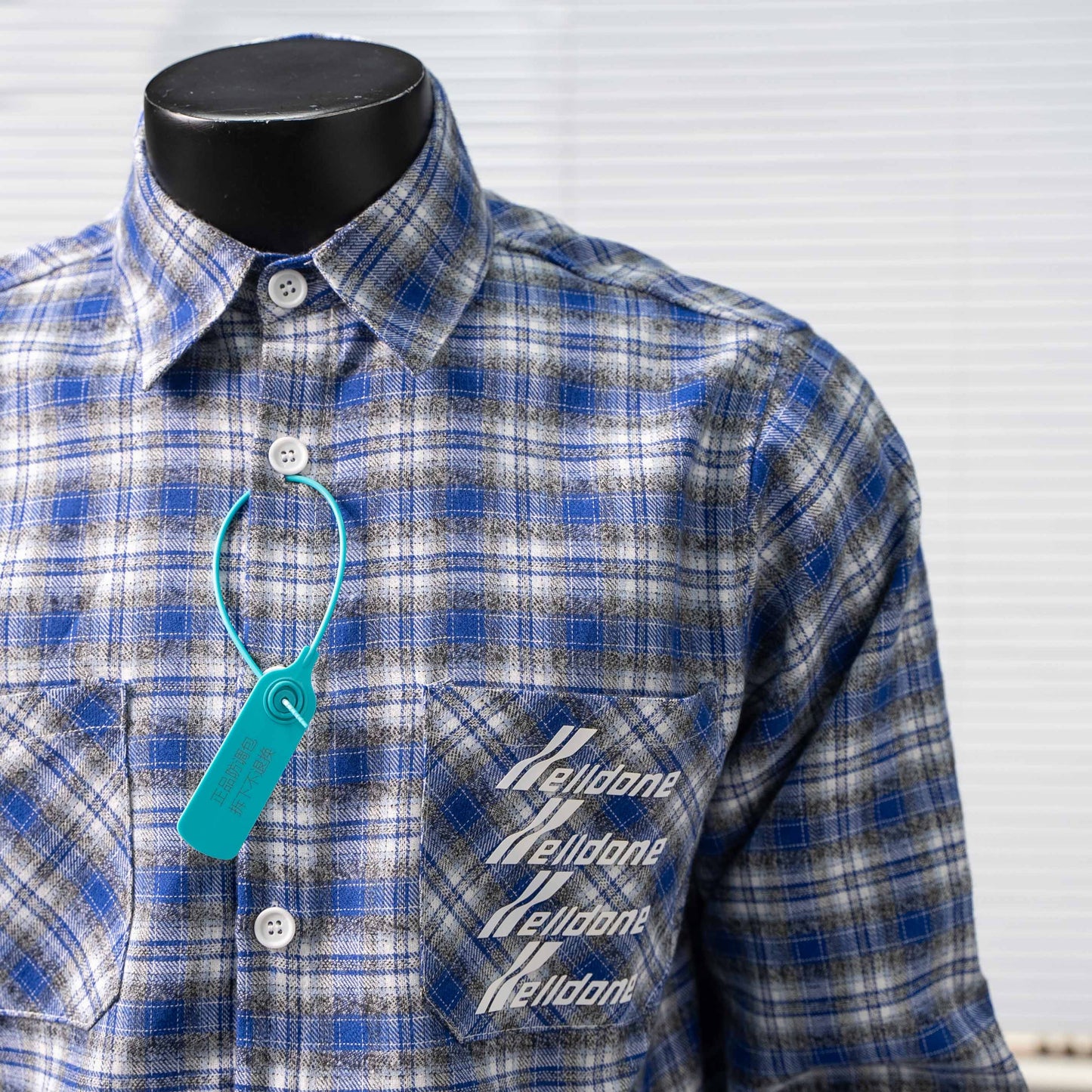 WE11DONE CLASSIC LOGO PLAID BUTTON-UP BLUE SHIRT – 1:1 HIGH END