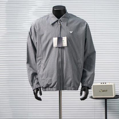 PRADA TRIANGLE LOGO CHECK REVERSIBLE COLLAR JACKET – 1:1 HIGH END