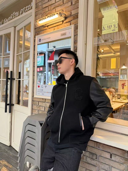 CELINE WOOL & LEATHER HOODIE JACKET - SUPER CLONE