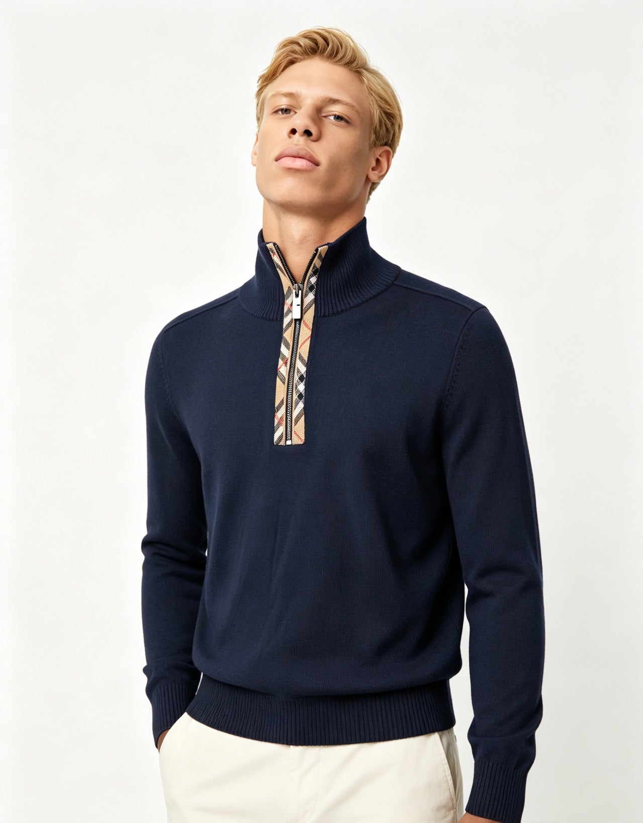 BURBERRY BBR CHECK ZIP KNIT SWEATER – 1:1 HIGH END