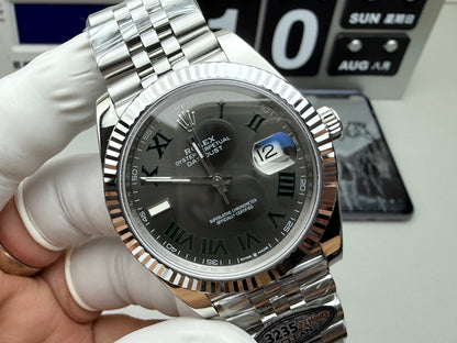 Rolex Datejust 41 mm, cadran gris, lunette plate - SUPER CLONE - MOUVEMENT SUISSE - Bracelet Jubilee