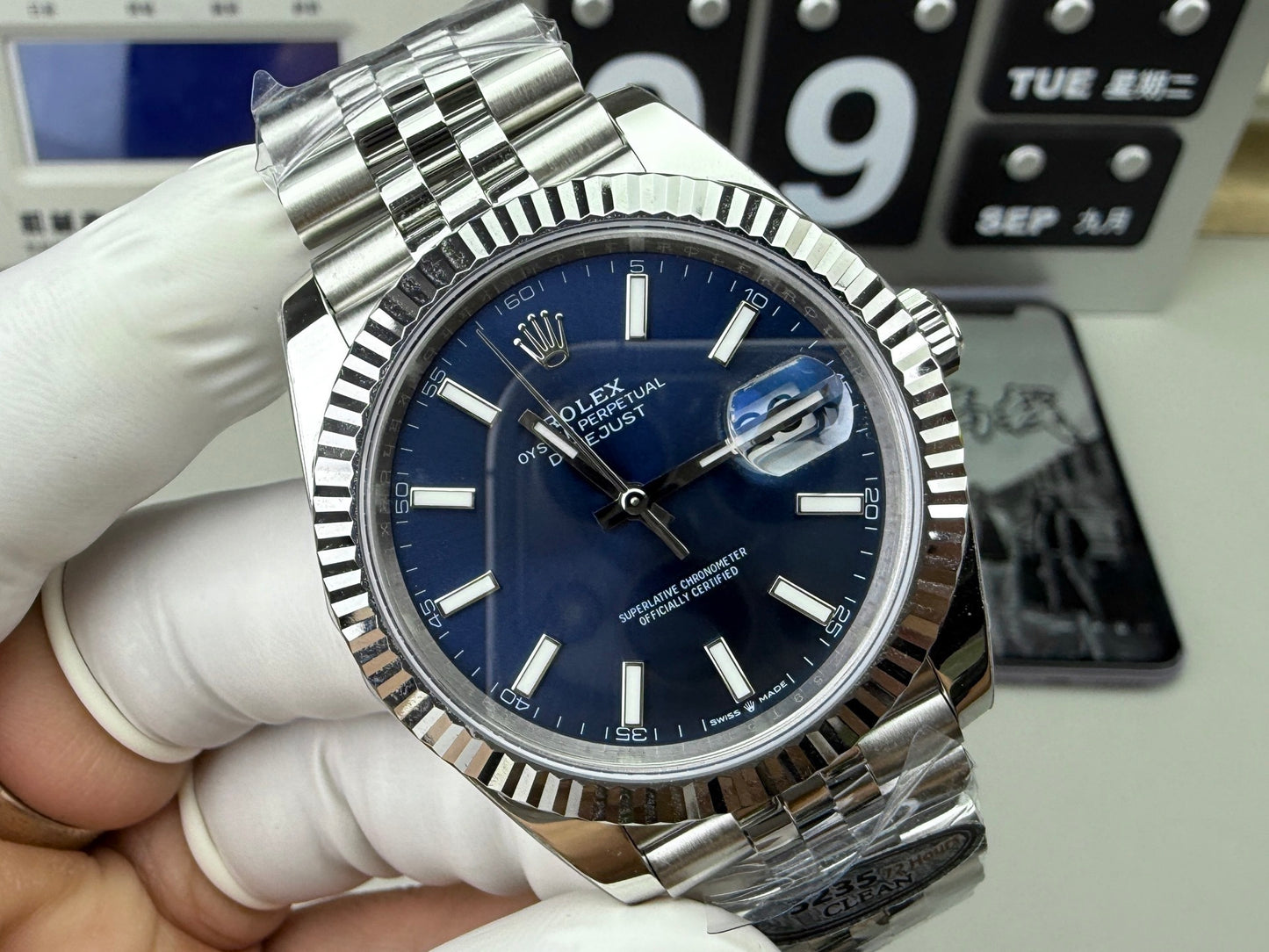 Rolex Datejust 41 mm, cadran gris, lunette plate - SUPER CLONE - MOUVEMENT SUISSE - Bracelet Jubilee