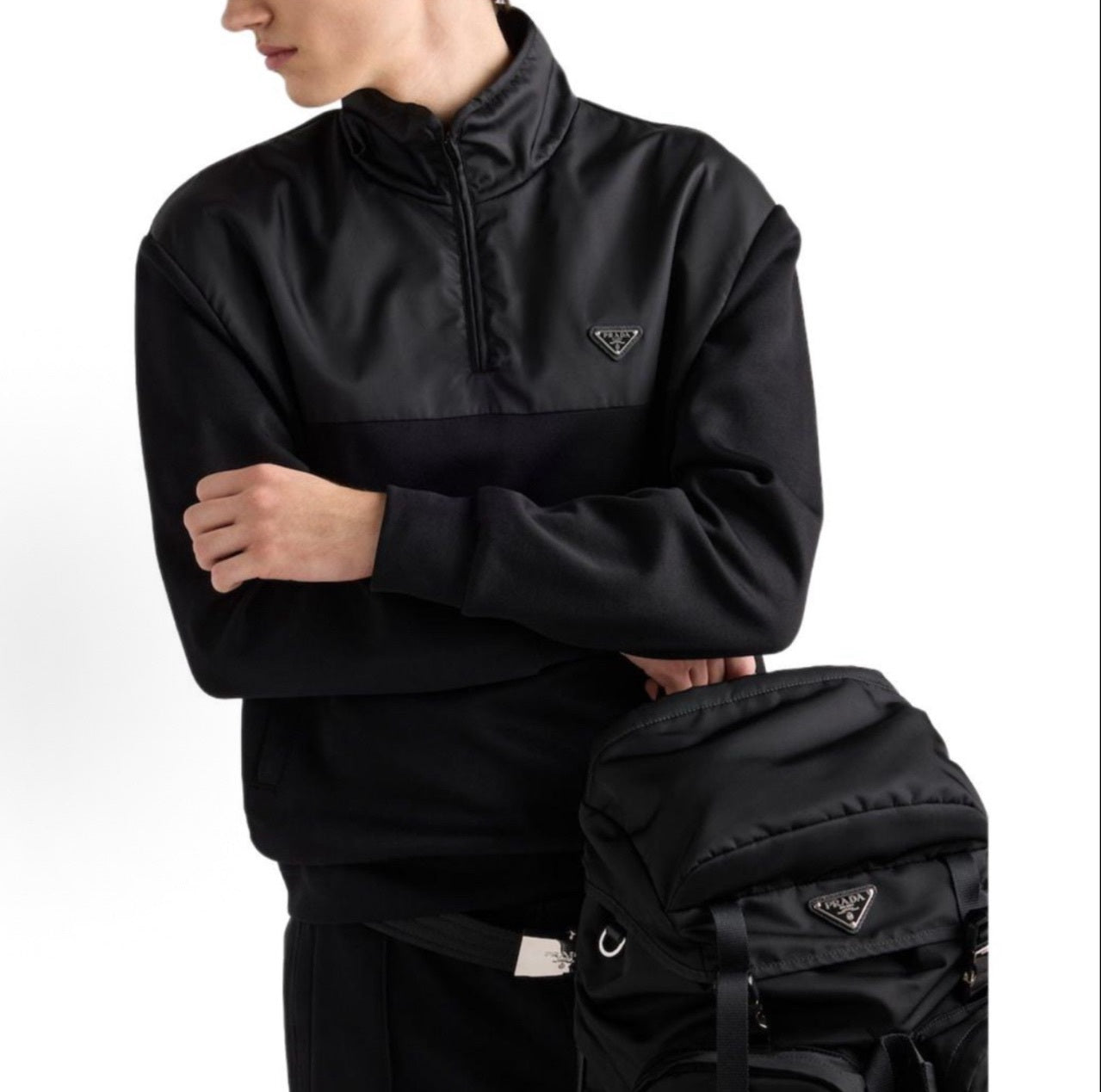 PRADA RE-NYLON ZIP JACKET - SCHWARZ/BLAU – MODEL 1 (S–XL) – mit Tags – 1:1 HIGH END