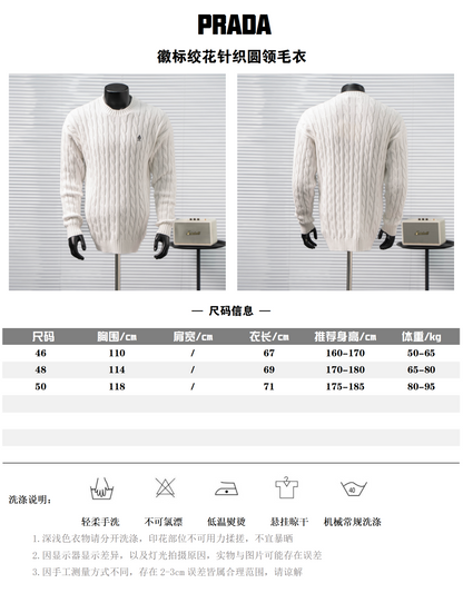 PRADA CABLE KNIT LOGO CREW NECK SWEATER– 1:1 HIGH END
