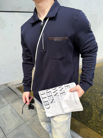 MONCLER LEATHER LOGO HALF-ZIP SWEATSHIRT– 1:1 HIGH END