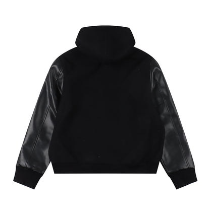 CELINE WOOL & LEATHER HOODIE JACKET - SUPER CLONE