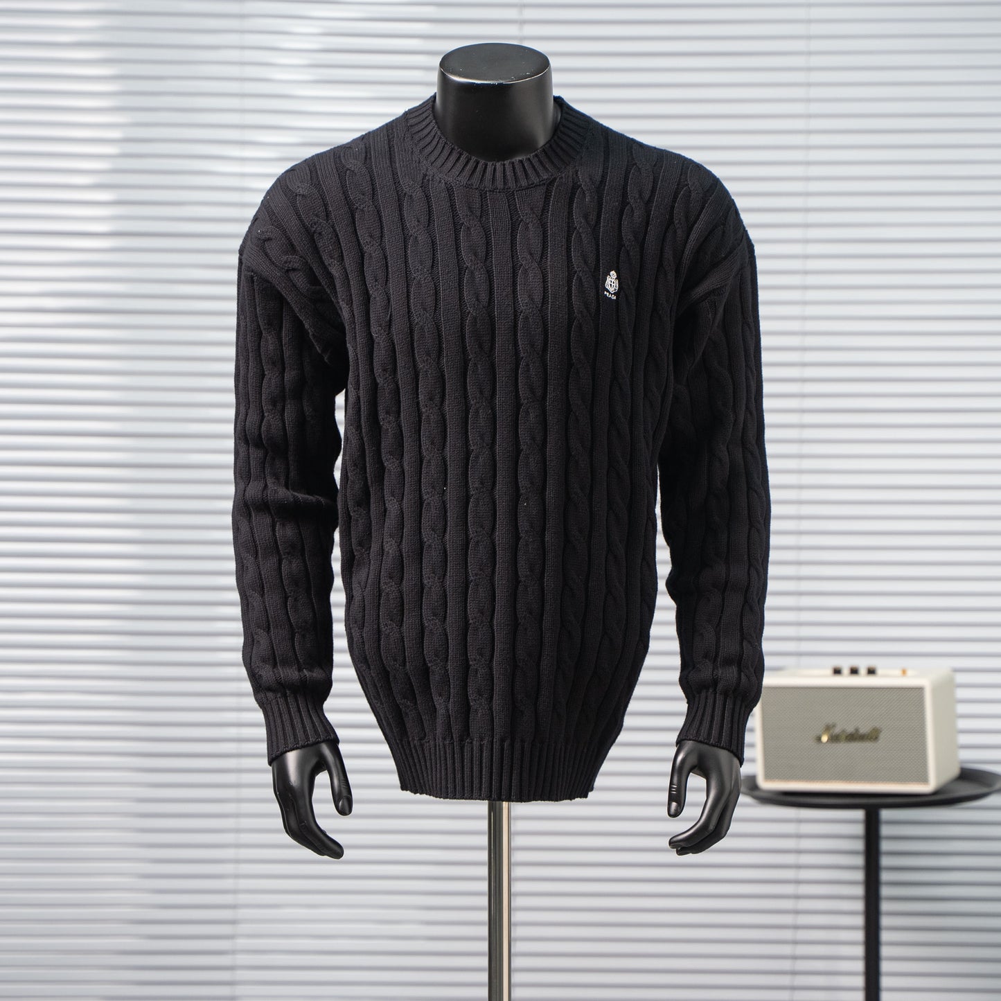PRADA CABLE KNIT LOGO CREW NECK SWEATER– 1:1 HIGH END