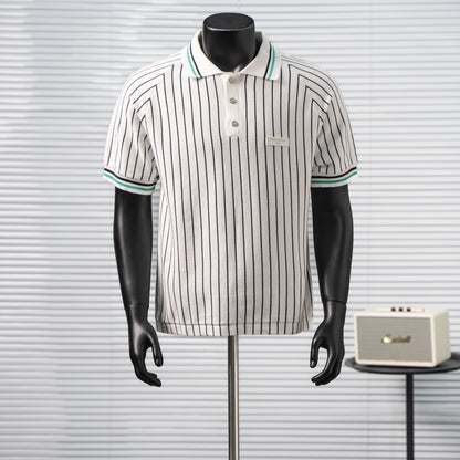 LOUIS VUITTON STRIPED KNIT SHORT-SLEEVE POLO SHIRT – 1:1 HIGH END